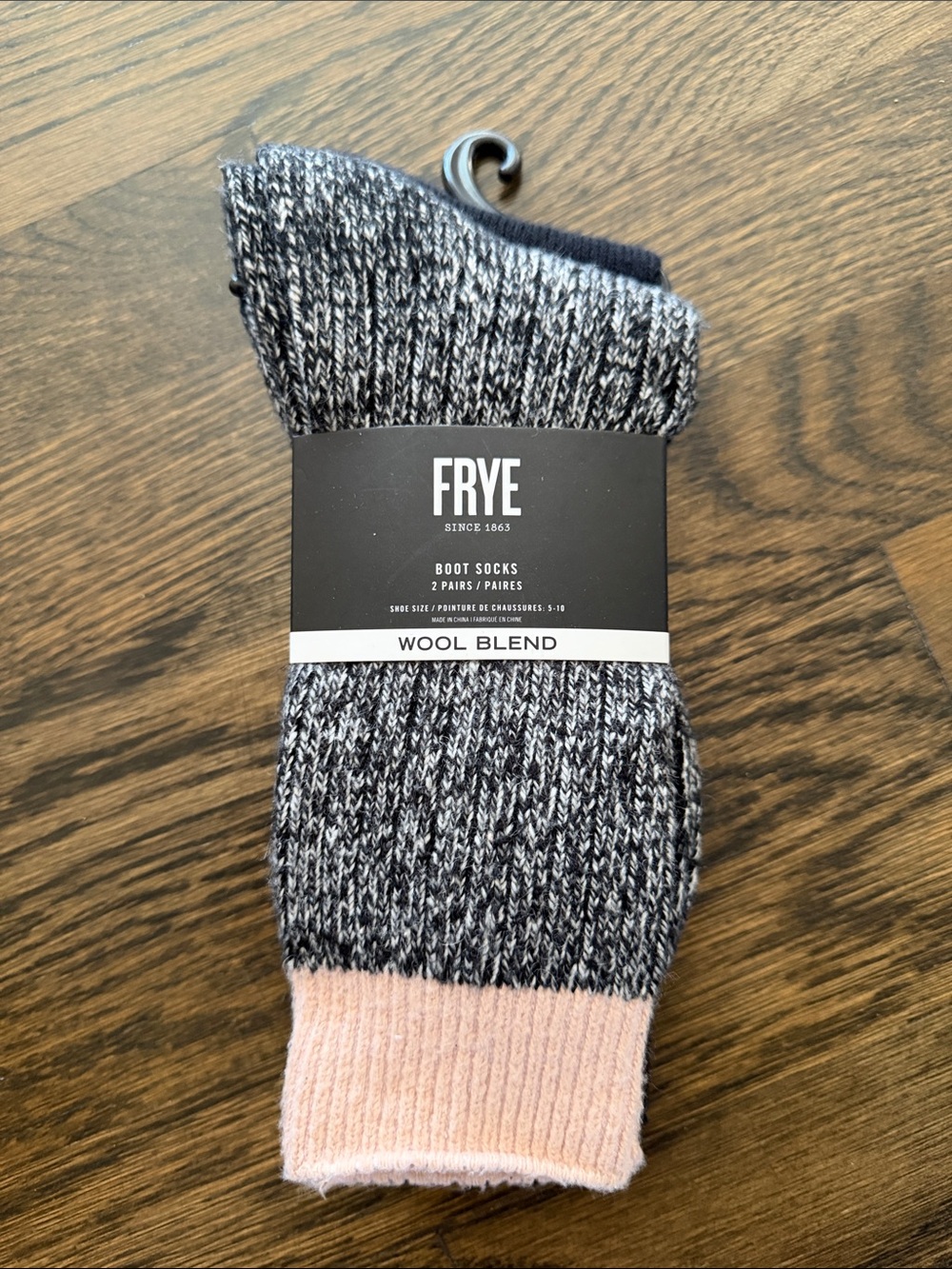 FRYE Wool Blend Boot Socks — Black & Pink